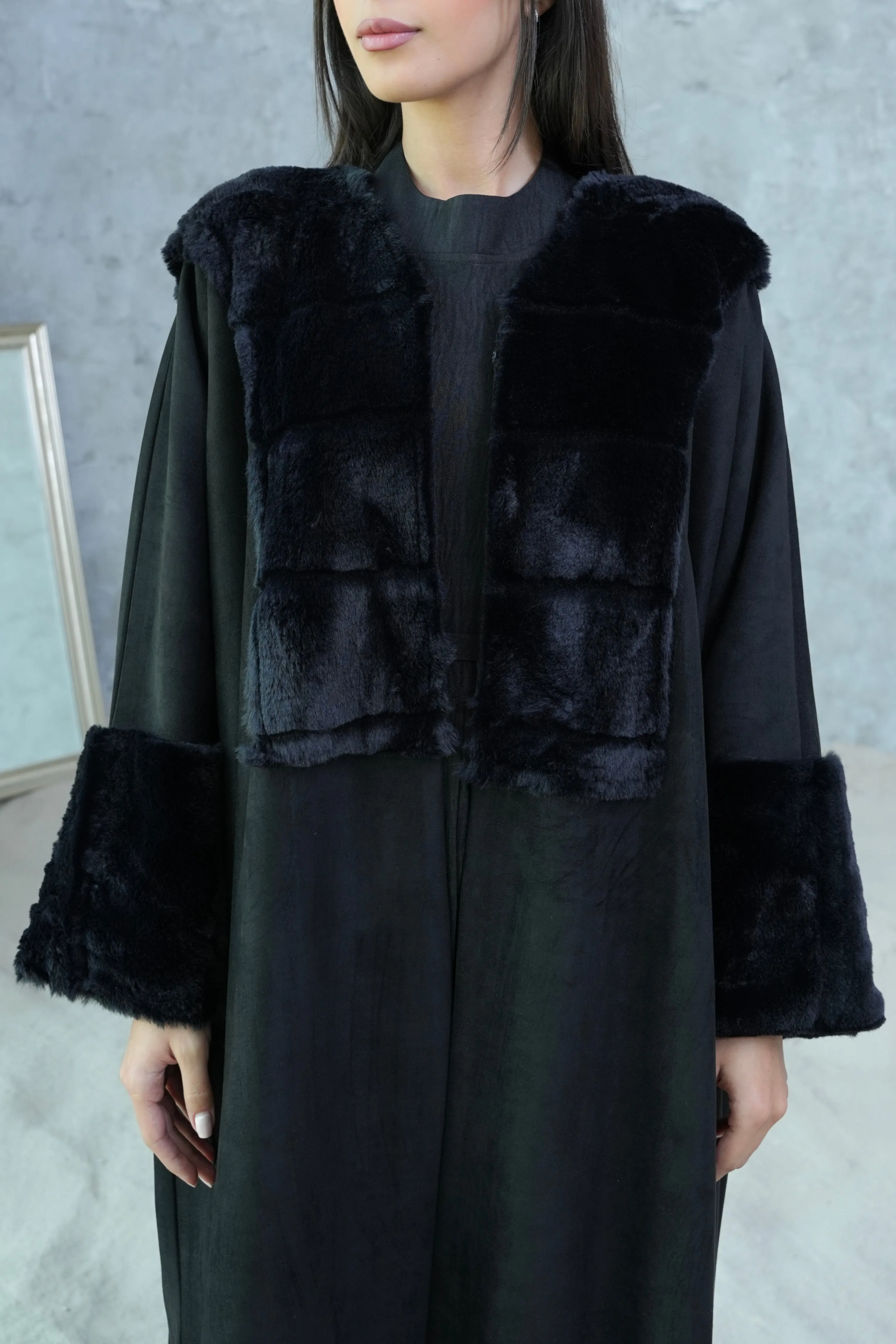 ELEGANT BLACK FUR ABAYA #366