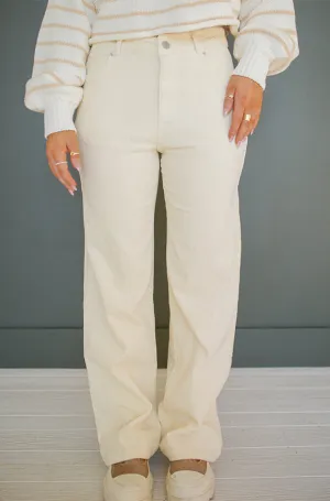 Elise Ivory Wide Leg Corduroy Pants- FINAL FEW - FINAL SALE