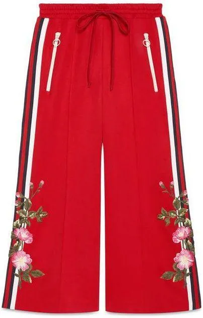 Embroidered Wide-Leg Trousers - Black or Red