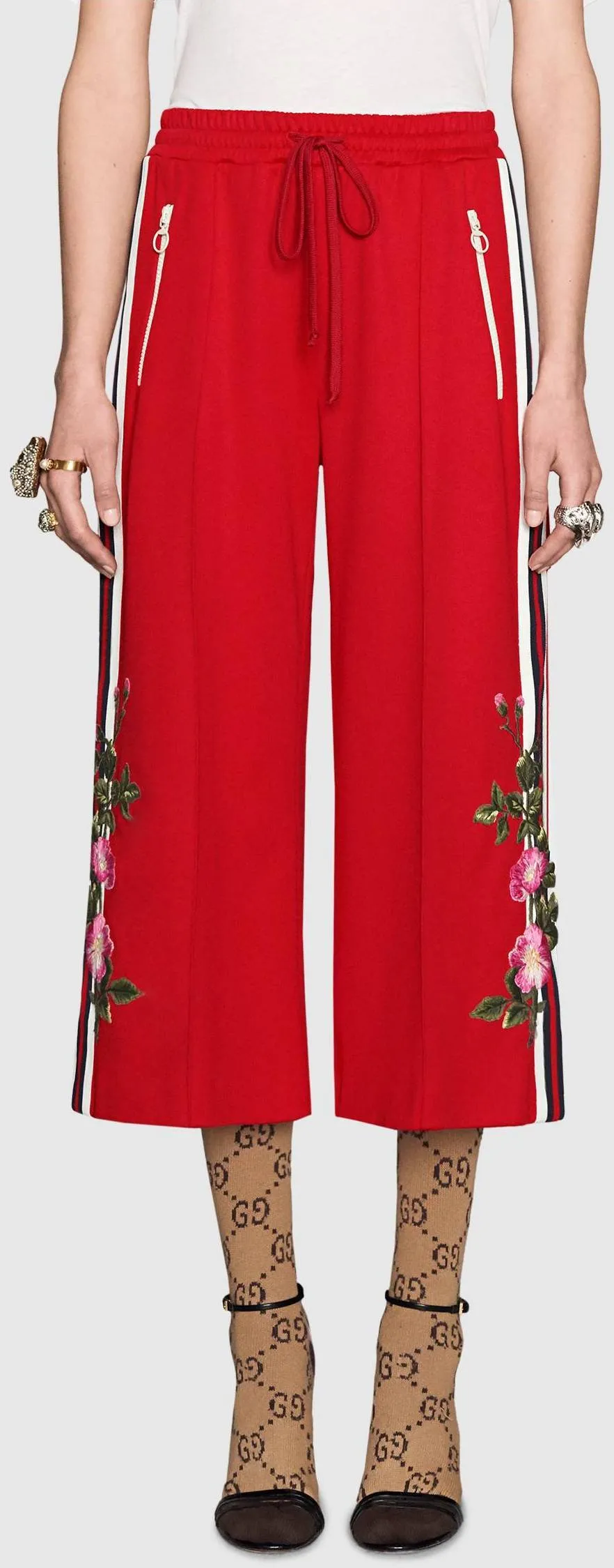 Embroidered Wide-Leg Trousers - Black or Red