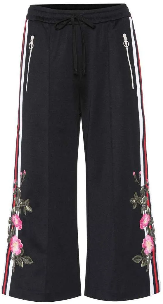 Embroidered Wide-Leg Trousers - Black or Red