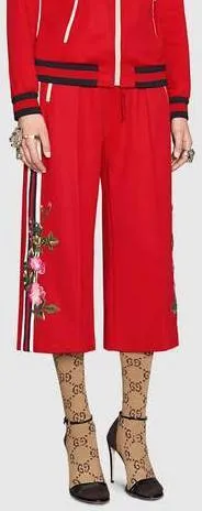 Embroidered Wide-Leg Trousers - Black or Red