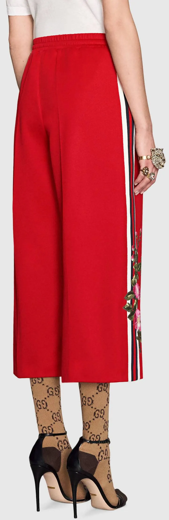 Embroidered Wide-Leg Trousers - Black or Red