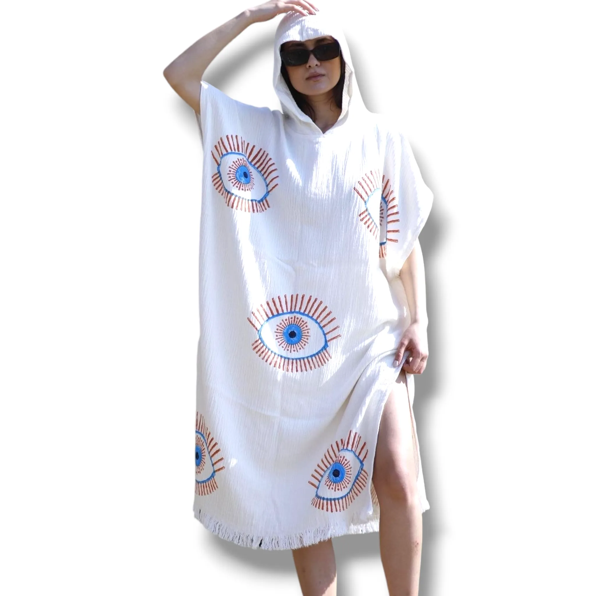 Evil Eye Turkish Towel Surf Poncho, Beach Poncho, Changing Poncho