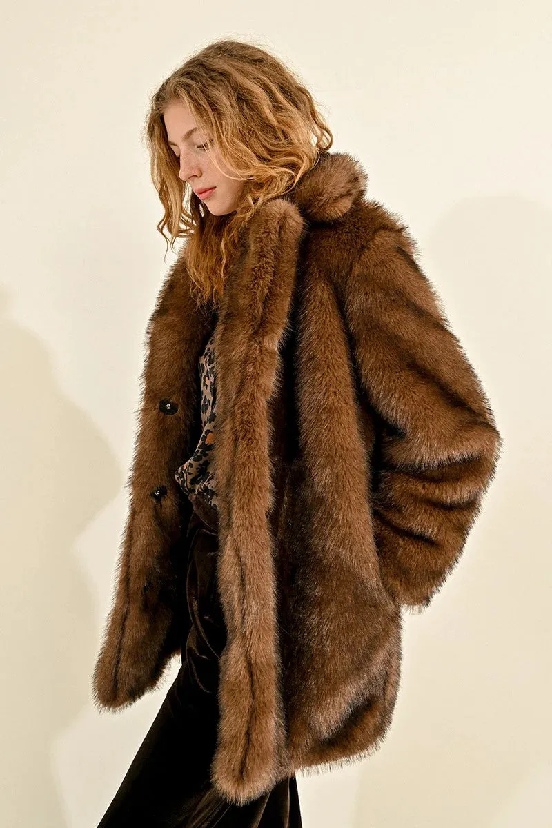 Faux Fur Coat - Brown