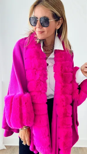 Faux Fur Poncho - Fuchsia