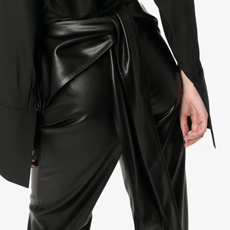 Faux Leather Belted Pants