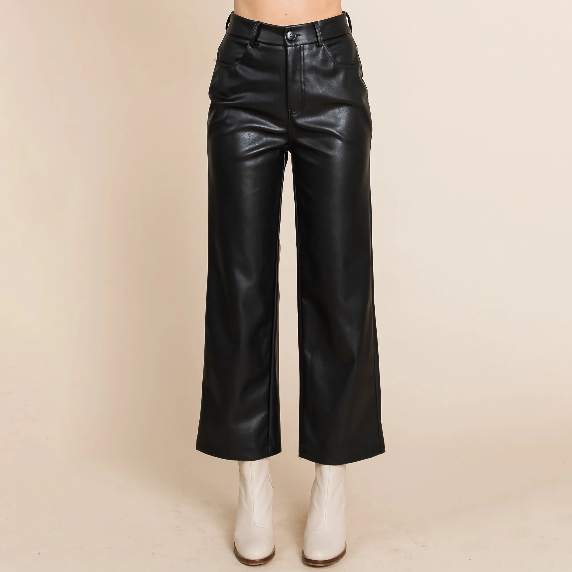 Faux Leather Wide Leg Pants