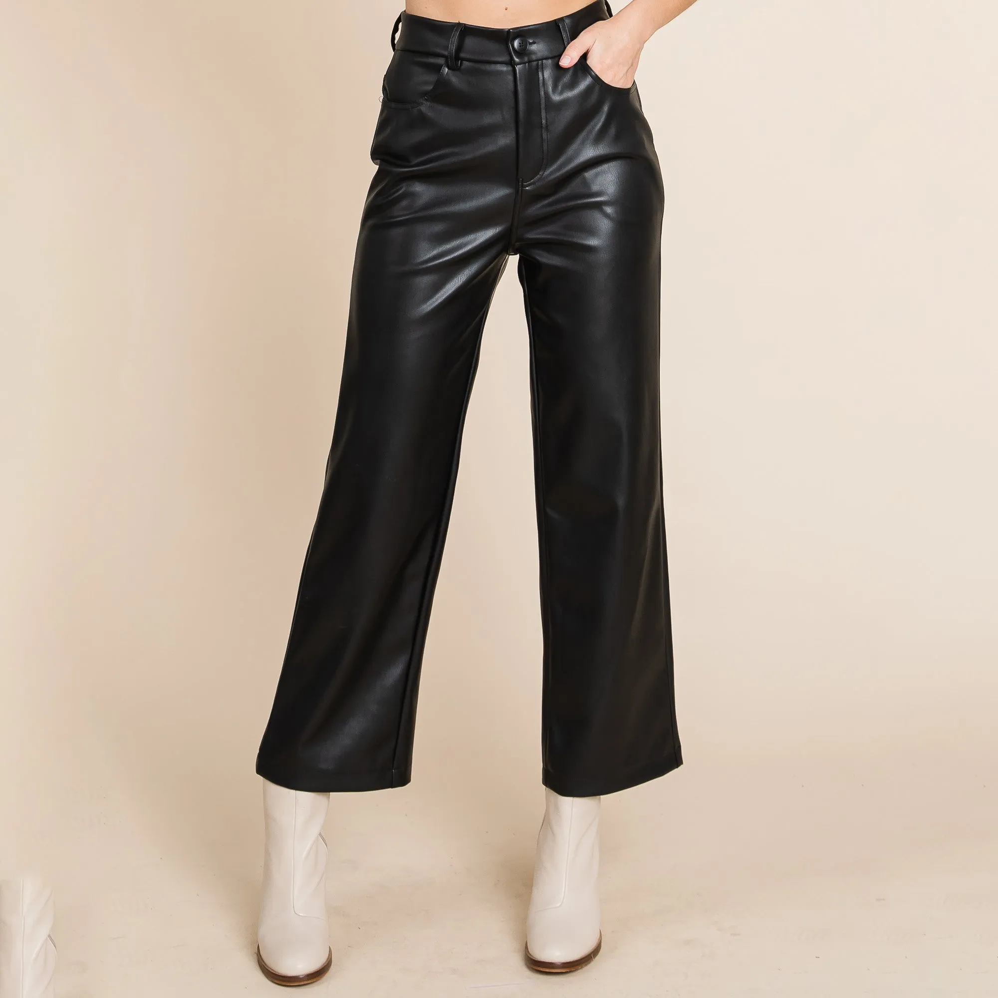 Faux Leather Wide Leg Pants