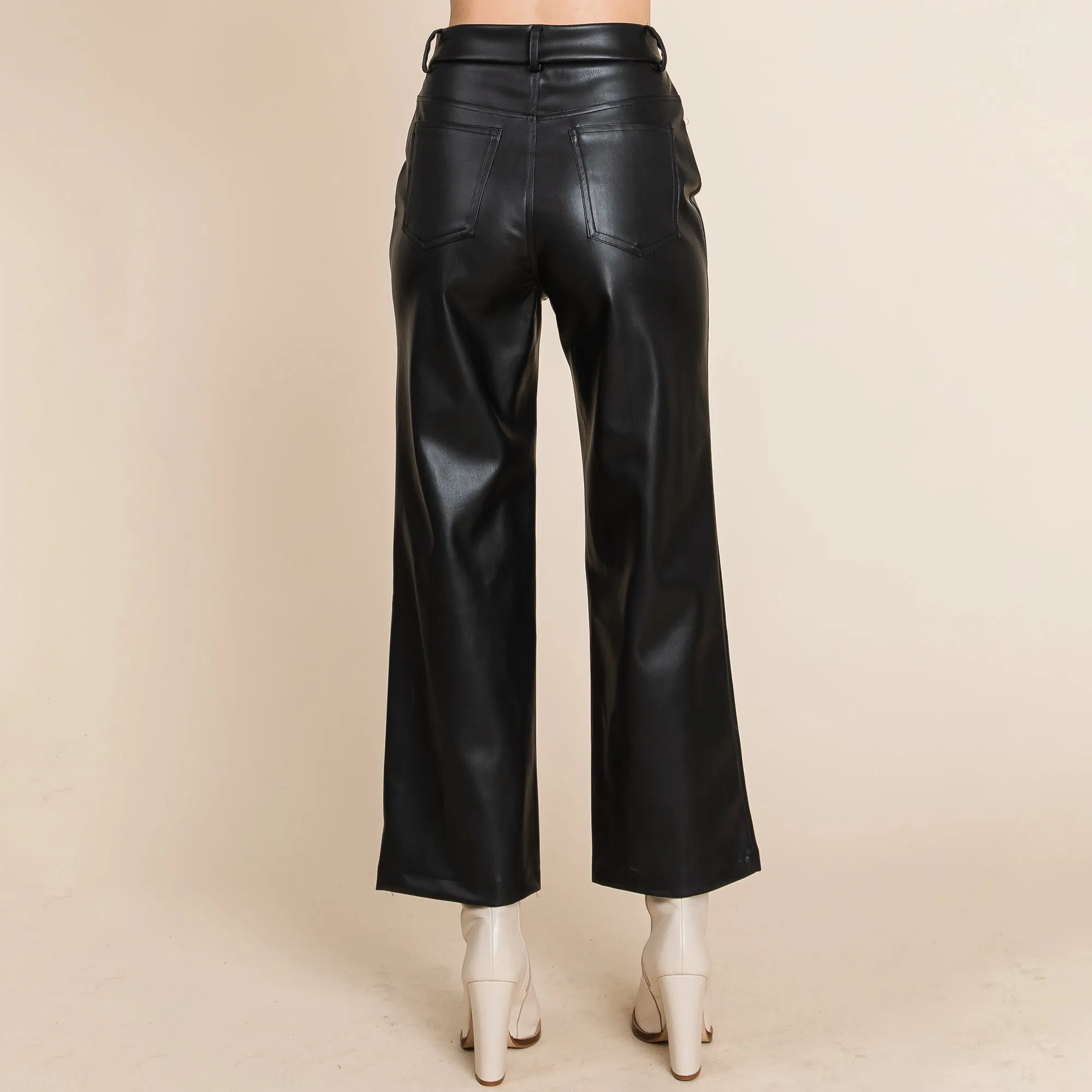 Faux Leather Wide Leg Pants