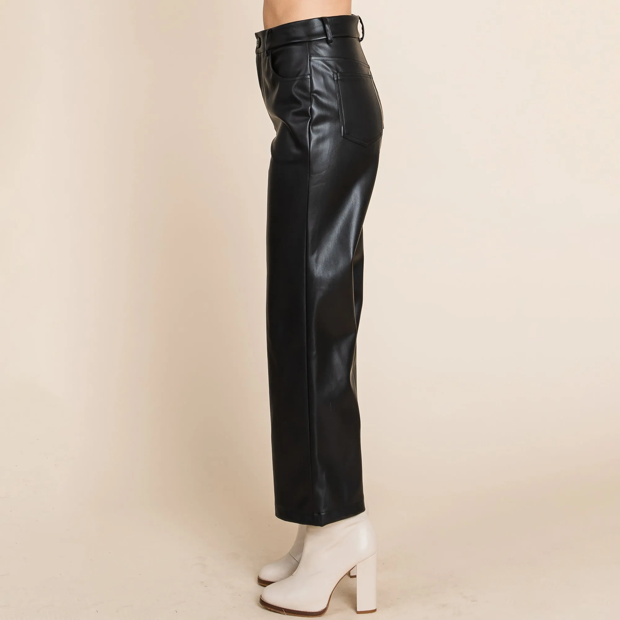 Faux Leather Wide Leg Pants