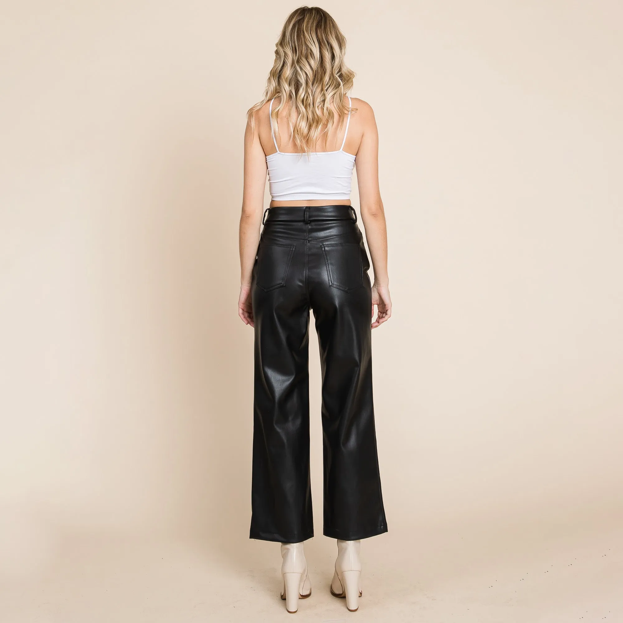 Faux Leather Wide Leg Pants