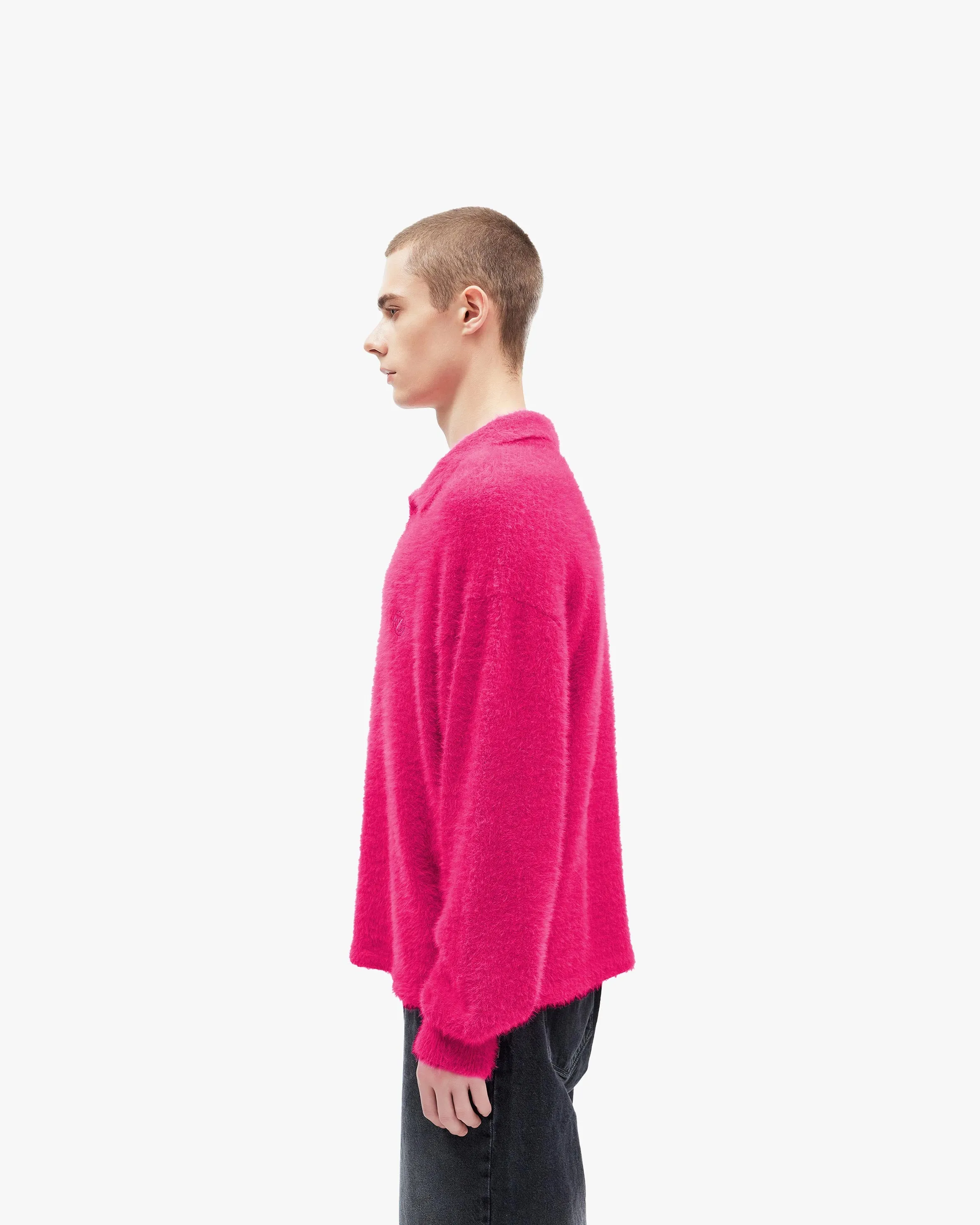 FAUX MINK POLO SWEATER FLAMINGO