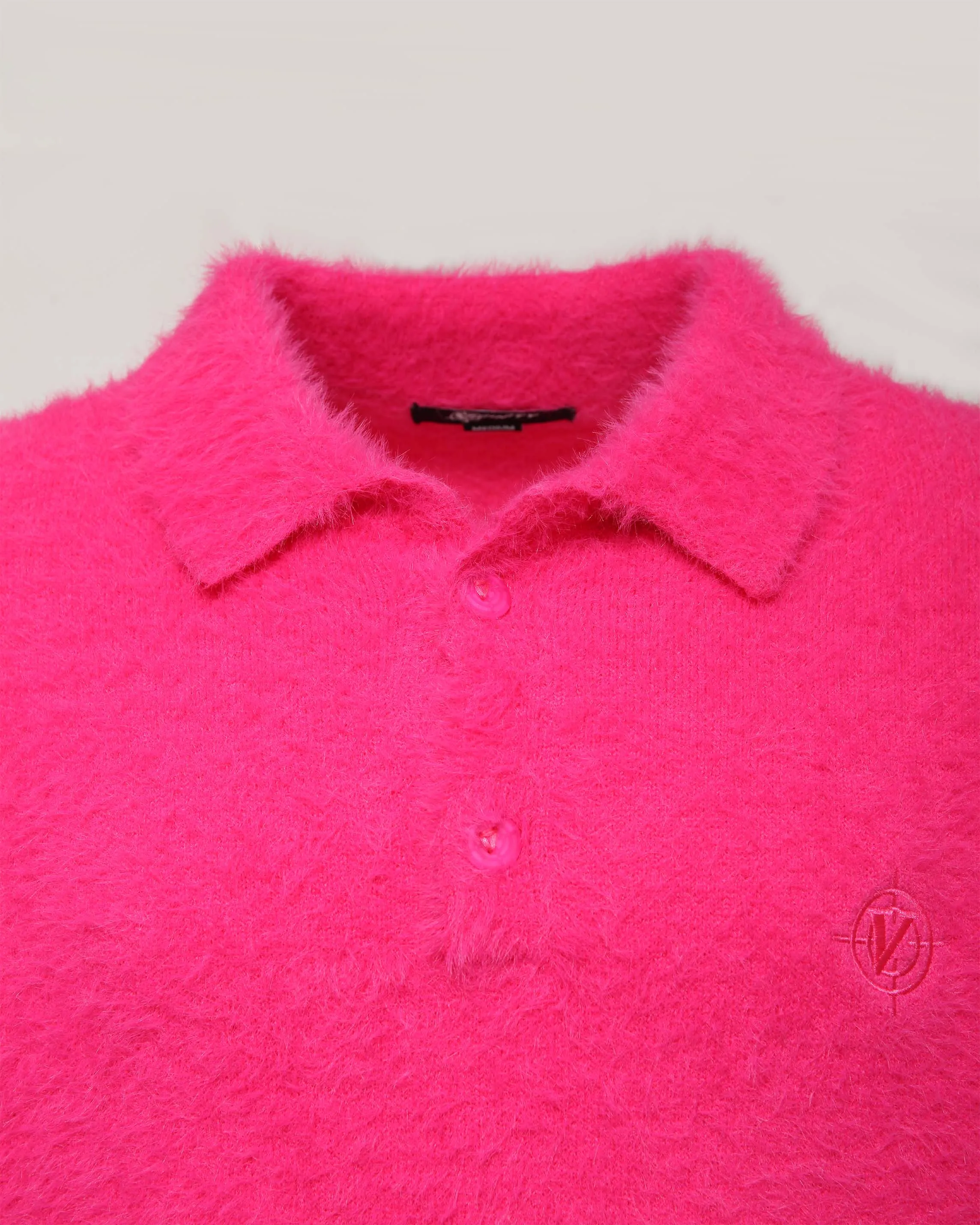 FAUX MINK POLO SWEATER FLAMINGO