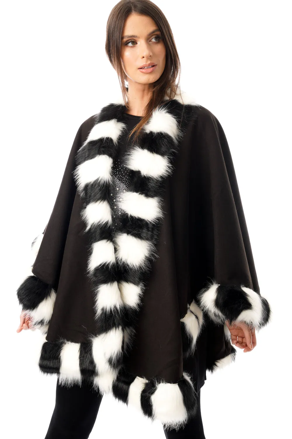 Felt Feel Faux Fur Swing Poncho Cape