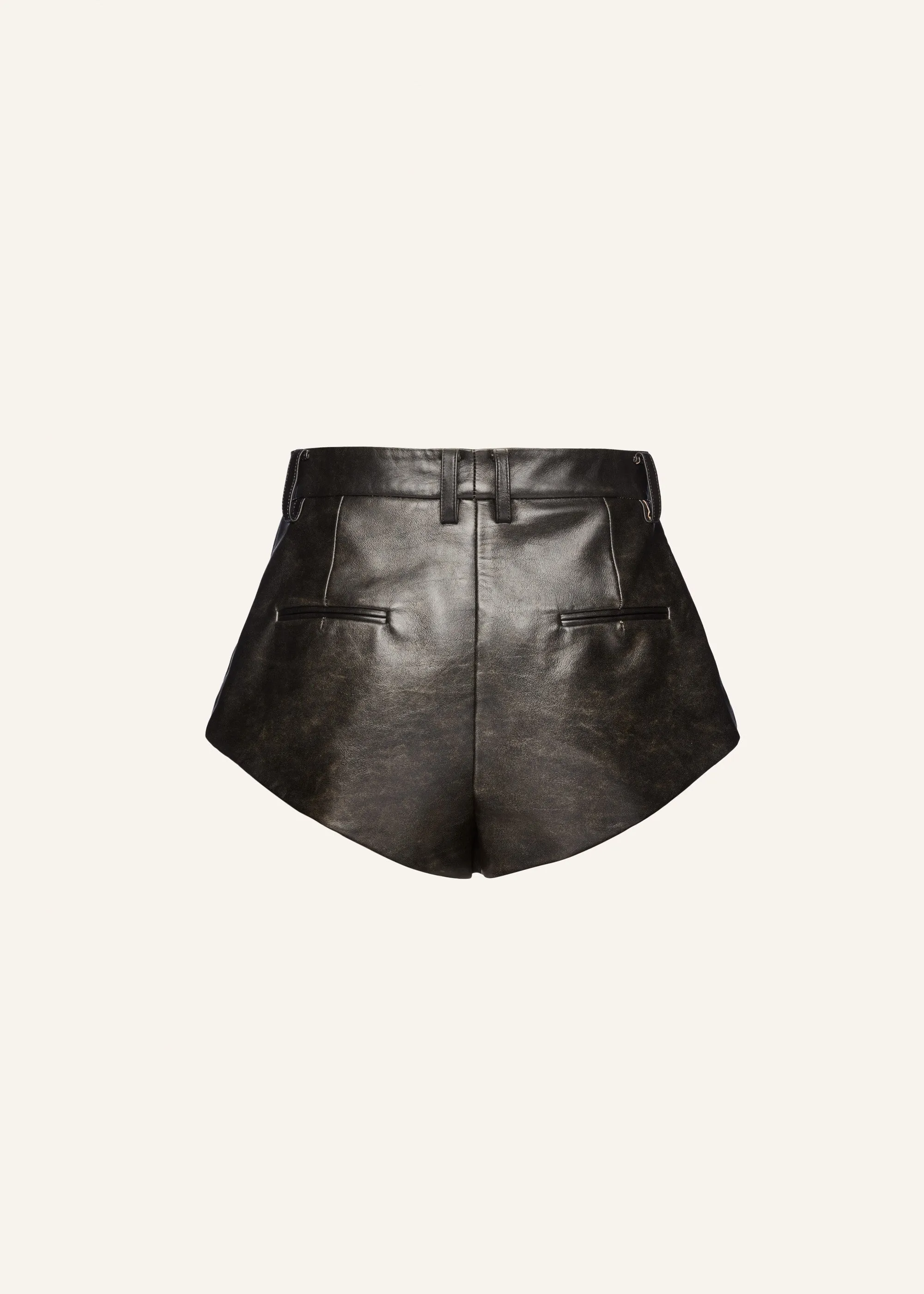 Flared leather shorts in black vintage