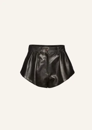 Flared leather shorts in black vintage