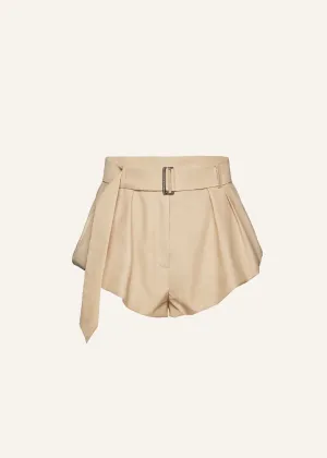 Flared wool shorts in beige