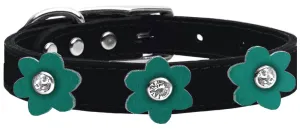 Flower Leather Collar Black With Jade Flowers Size 12