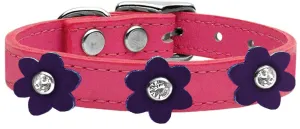 Flower Leather Collar Pink With Purple Flowers Size 22