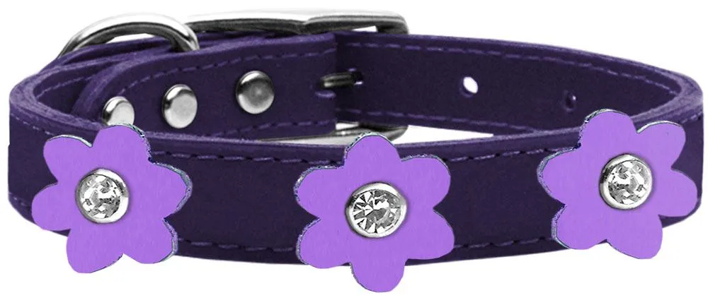 Flower Leather Collar Purple With Lavender Flowers Size 22