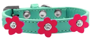 Flower Premium Collar Aqua With Bright Pink Flowers Size 12