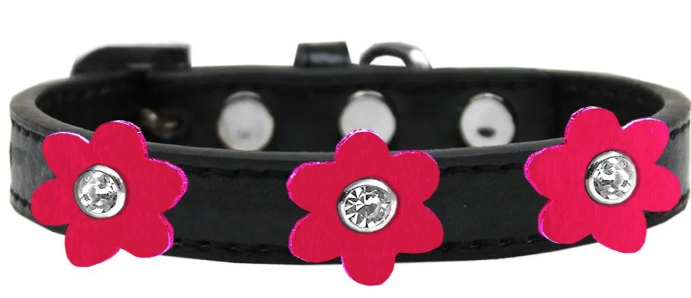 Flower Premium Collar Black With Bright Pink Flowers Size 14