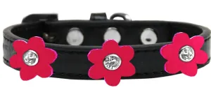 Flower Premium Collar Black With Bright Pink Flowers Size 14