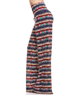 Foldover Palazzo Pants Multi Aztec Striped Navy Pink