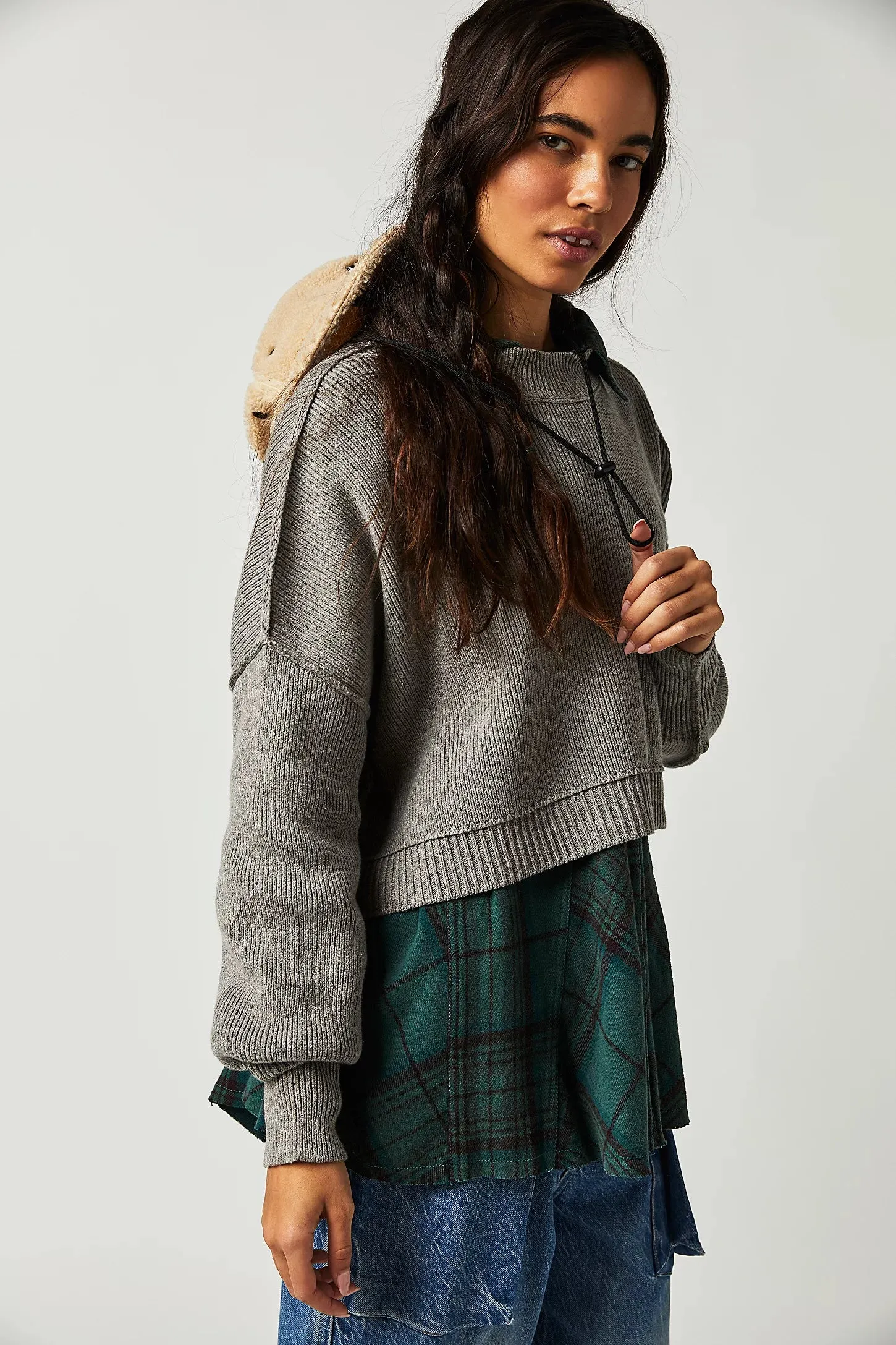 Free People Easy Street Crop Pullover in Heather Grey