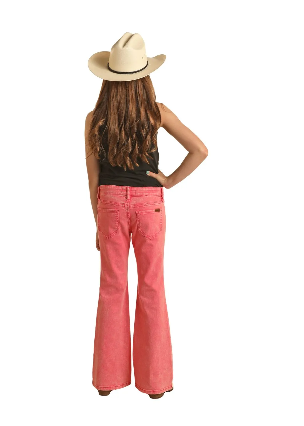 Girl's Rock & Roll Pink Button Flare Jean