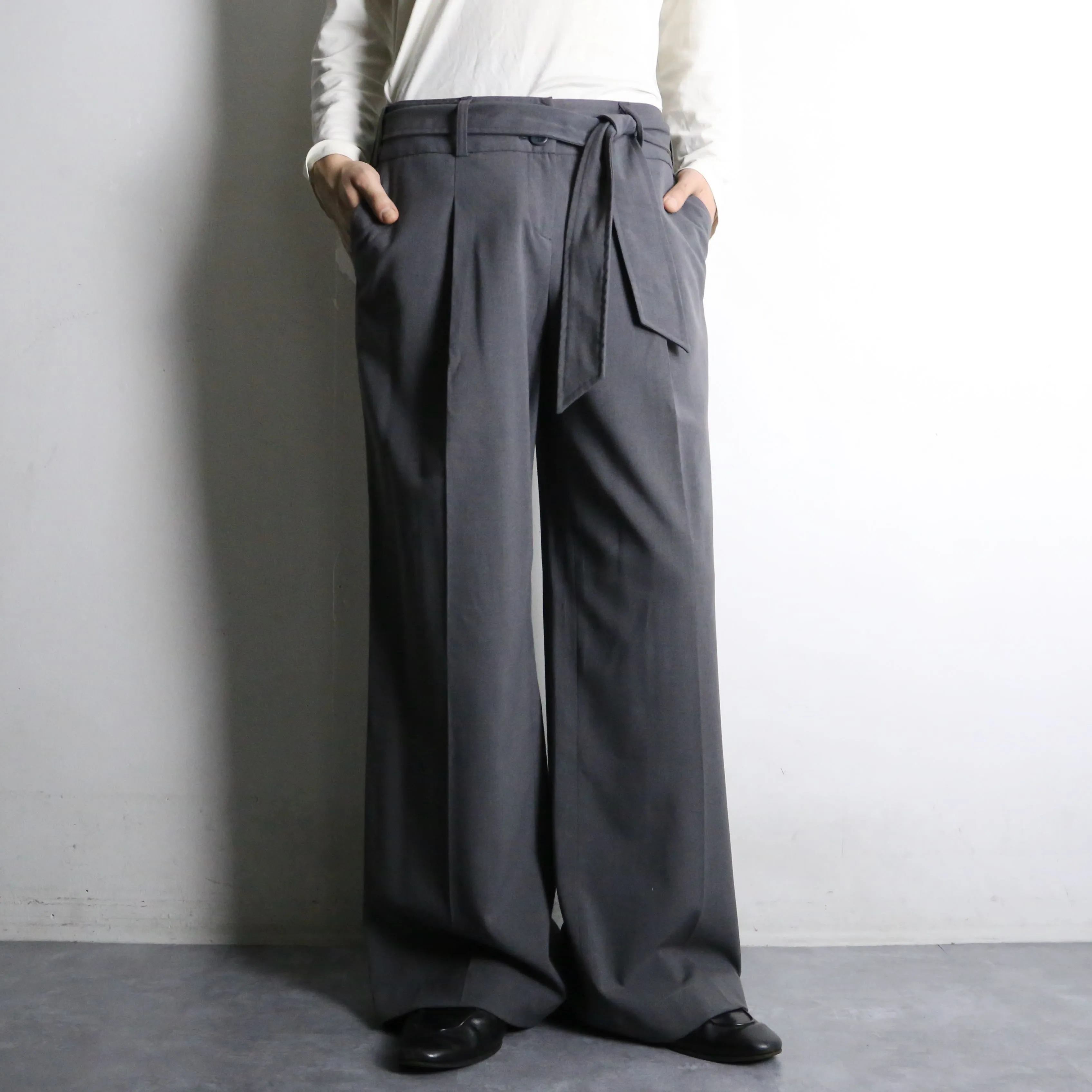 gray drawstring easy wide pants