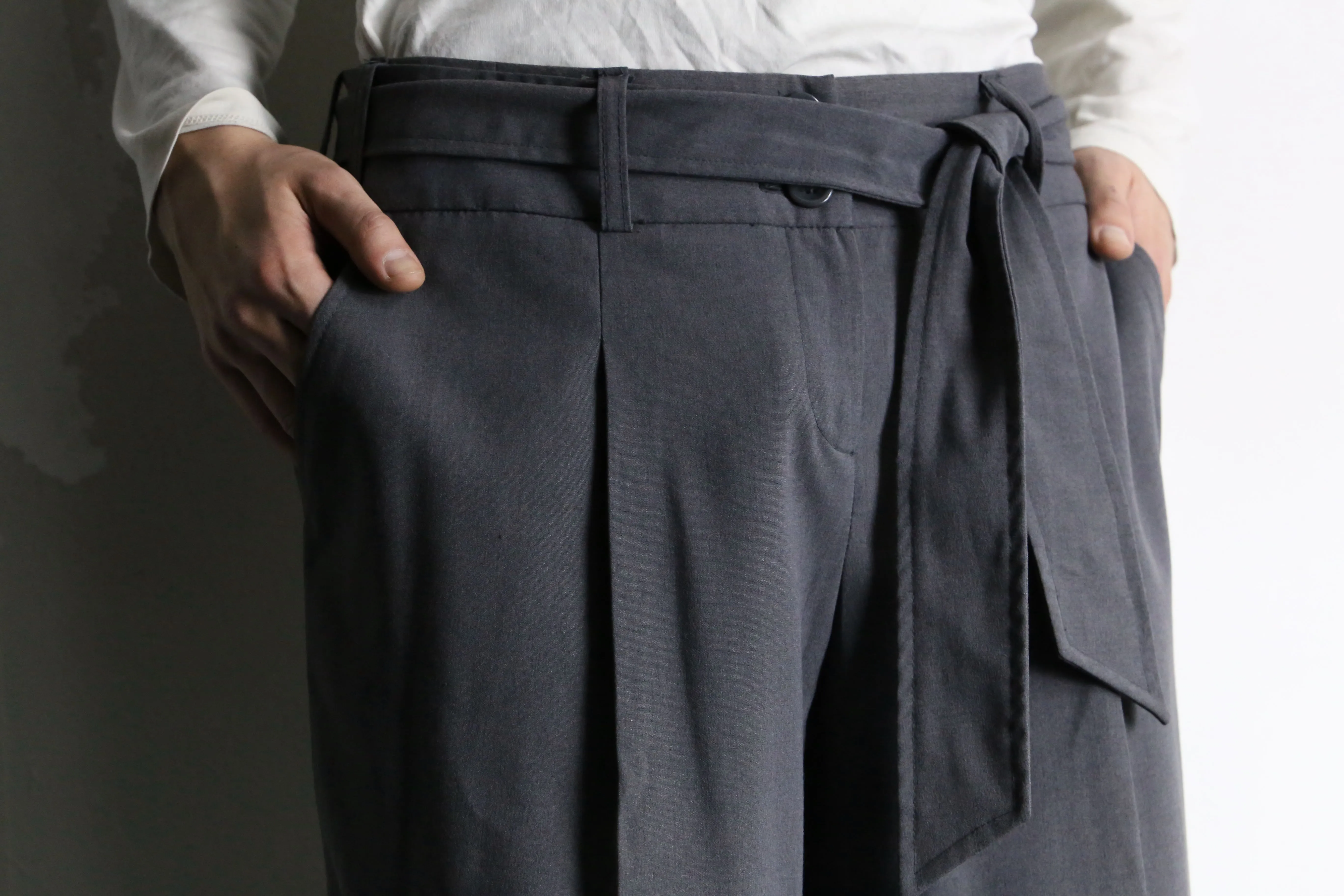 gray drawstring easy wide pants