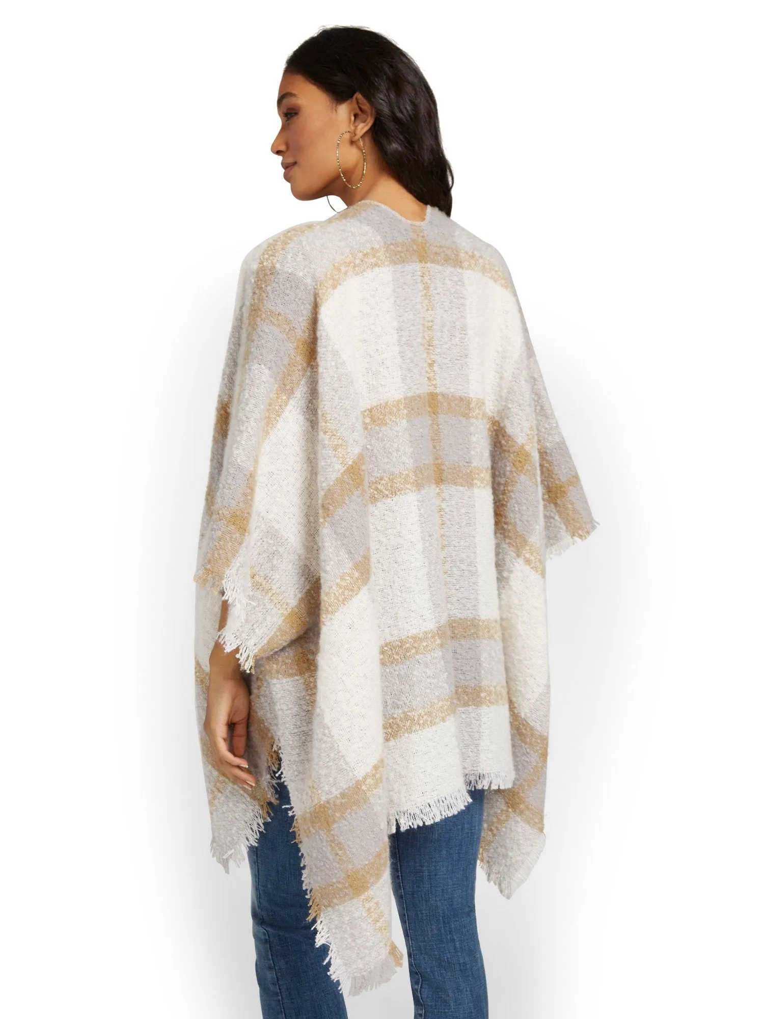 Grey & Ivory Plaid Fringe Wrap - Brands We Love