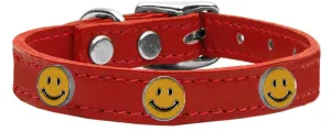 Happy Face Widget Genuine Leather Dog Collar Red 20