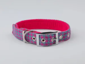 Harris Tweed Turquoise & Pink Houndstooth Buckle Dog Collar