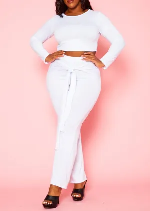 Hi Curvy Plus Size Women Crop Sweater & Belted Flare Pants Set