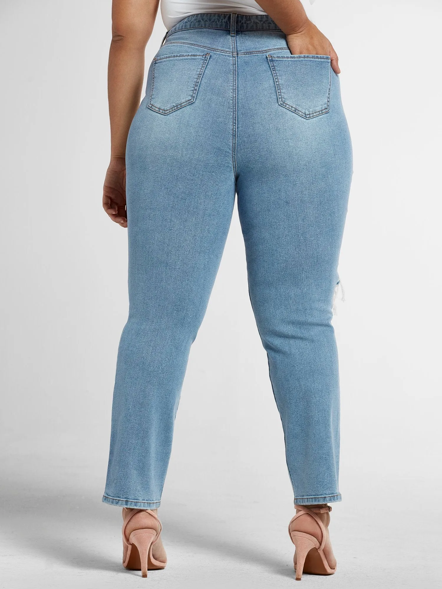 High Rise Blowout Straight Leg Jeans - Short Inseam