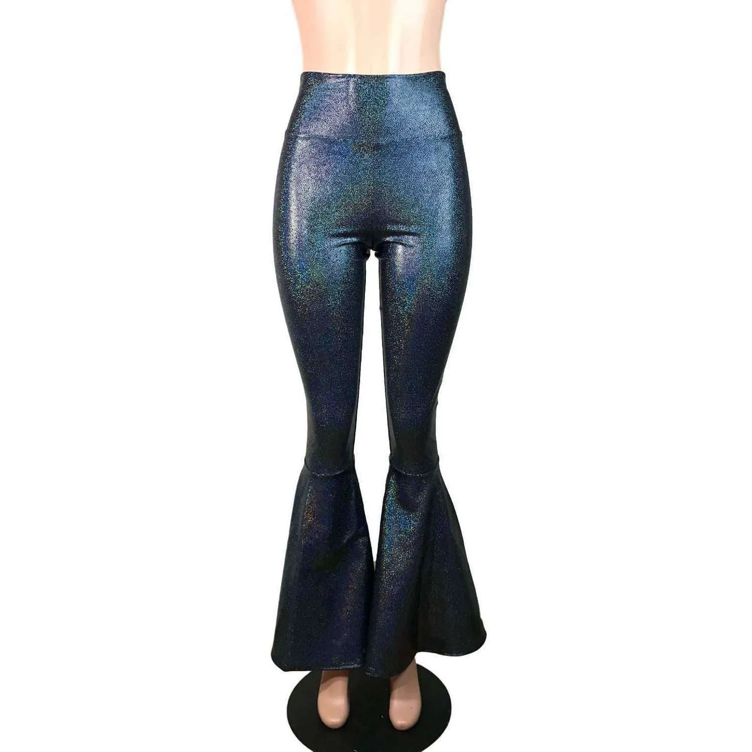 High Waist Bell Bottoms - Black Holographic