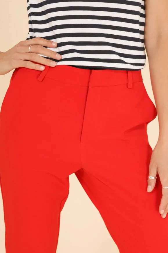 High Waist Cigarette Pants  Red