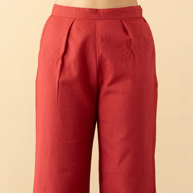 High Waist Cotton Pants | Scarlet | Red