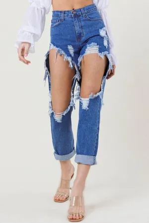 High Waist Destroyed Blue Jean - Vibrant MIU- Final Sale