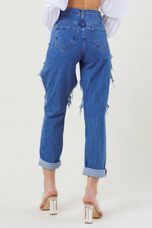 High Waist Destroyed Blue Jean - Vibrant MIU- Final Sale