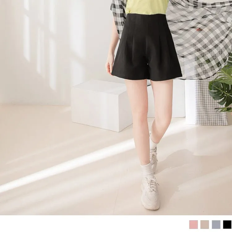 HIGH WAIST PLEAT A-LINE SHORTS PANTS