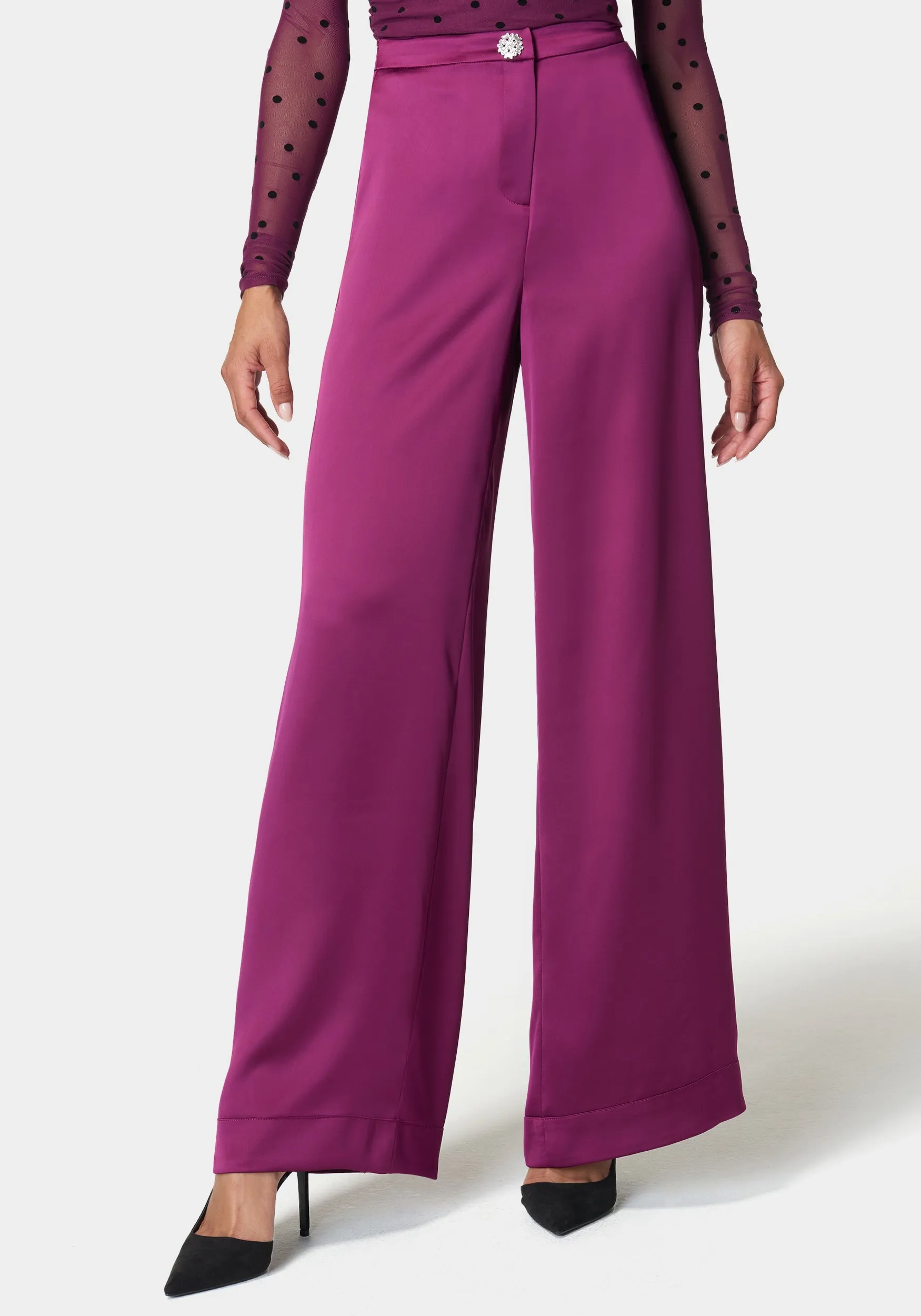 High Waist Satin Wide Leg Pant