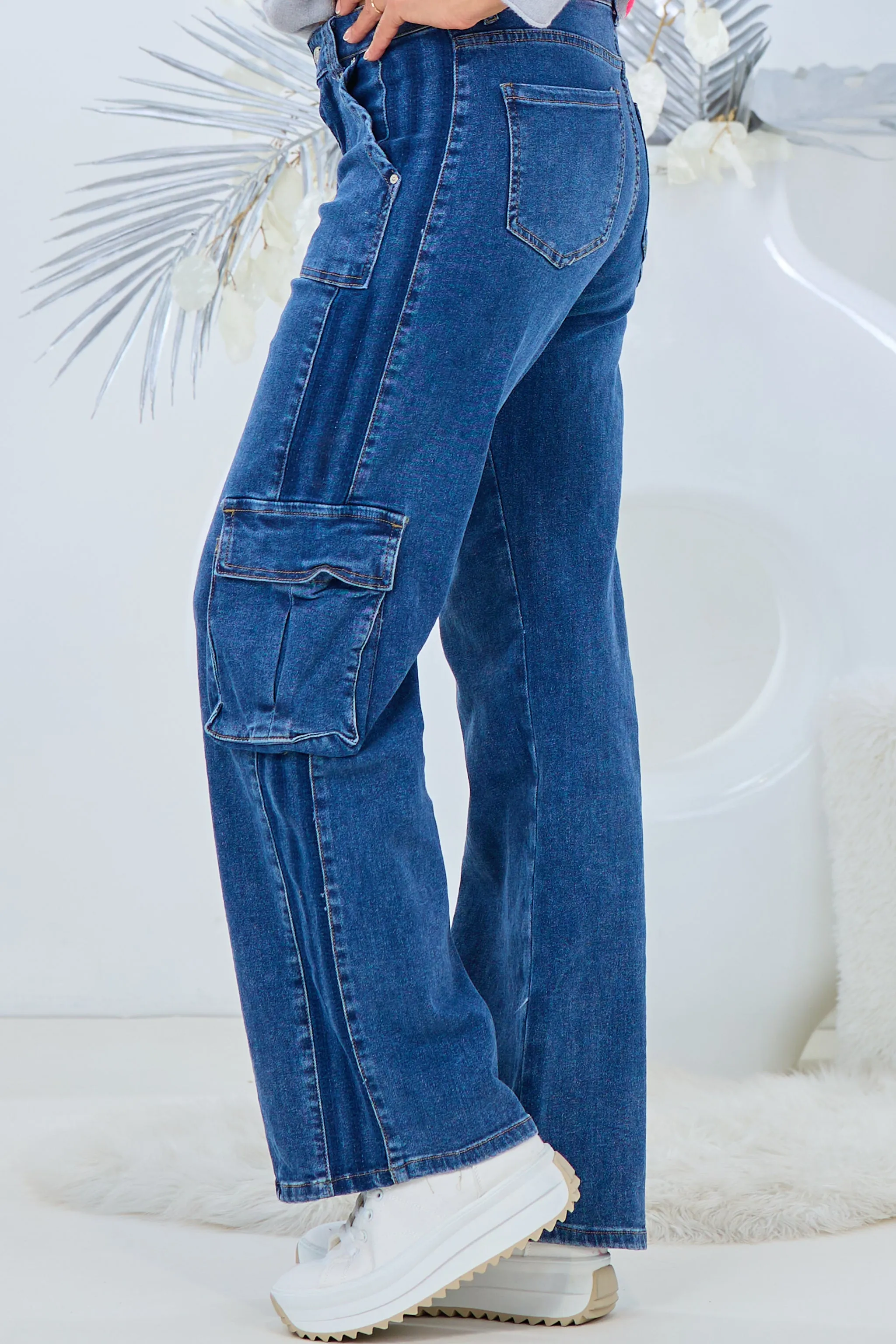 Highwaist Jeans mit aufgesetzten Taschen, denim