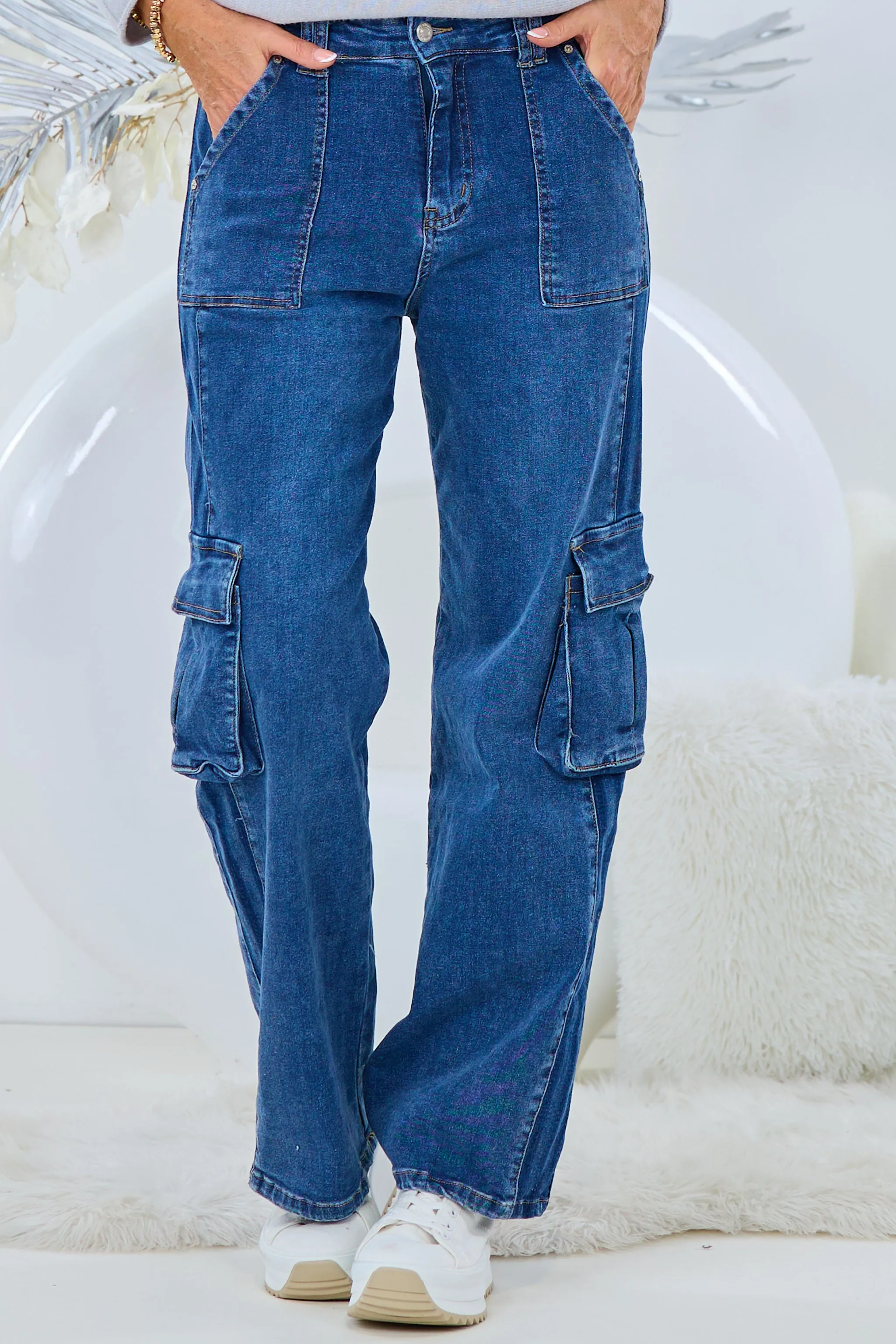 Highwaist Jeans mit aufgesetzten Taschen, denim