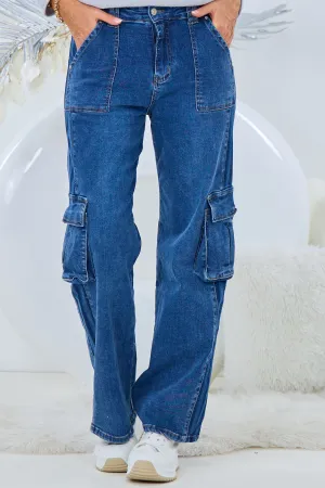 Highwaist Jeans mit aufgesetzten Taschen, denim