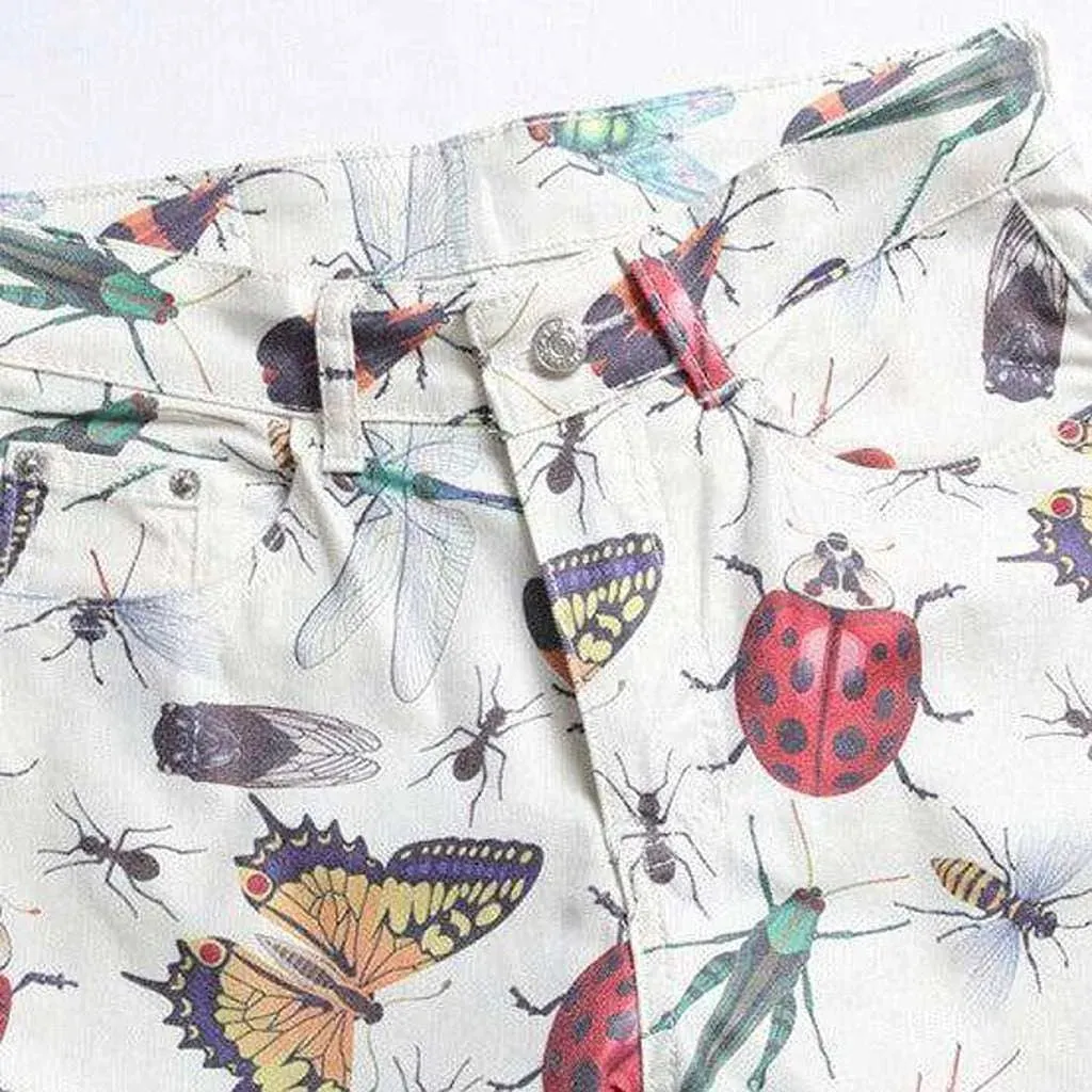 Insect print white men's jeans