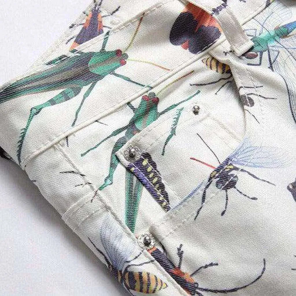 Insect print white men's jeans